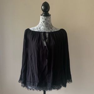 NWT FL&L Lace trim black blouse size M